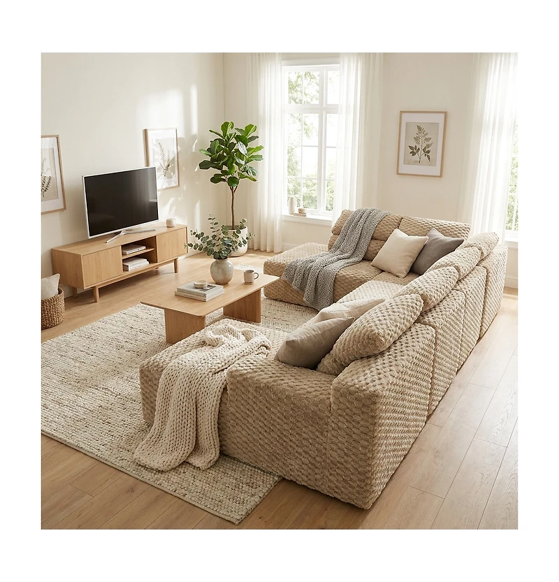 Homsee 135" 3-Piece U-Shaped Sectional Sofa Set With Pillows, Corduroy Convertible Couch