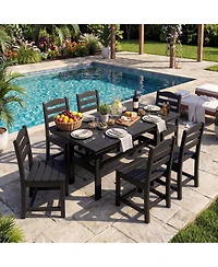 Homsee 71-Inch Hdpe Dining Set with 6 Side Chairs - All-Weather Resin Patio Table Umbrella Hole
