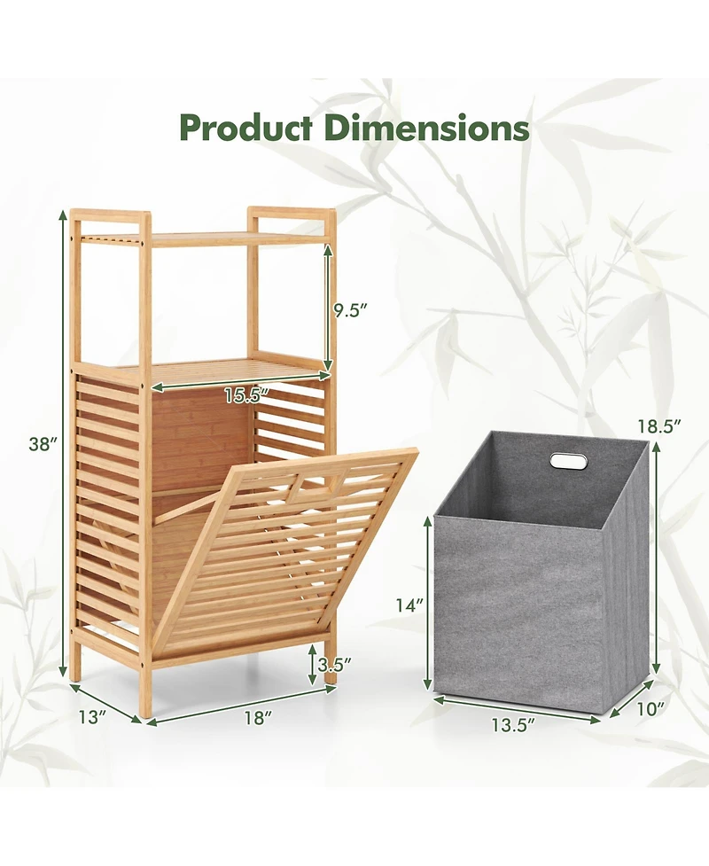 sumyeg Bamboo Tilt-Out Laundry Hamper with Foldable and Removable Basket