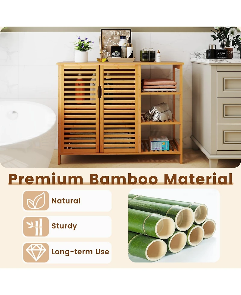sumyeg Bamboo Bathroom Storage Cabinet with Double Doors and Shelves