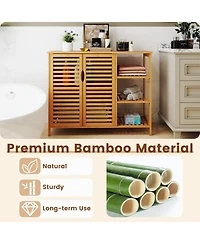 sumyeg Bamboo Bathroom Storage Cabinet with Double Doors and Shelves