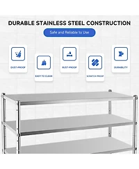 homfan 4 Tier Stainless Steel Shelf, Silver Heavy Duty Adjustable Shelving Unit with Wheels for Kitchen or Pantry