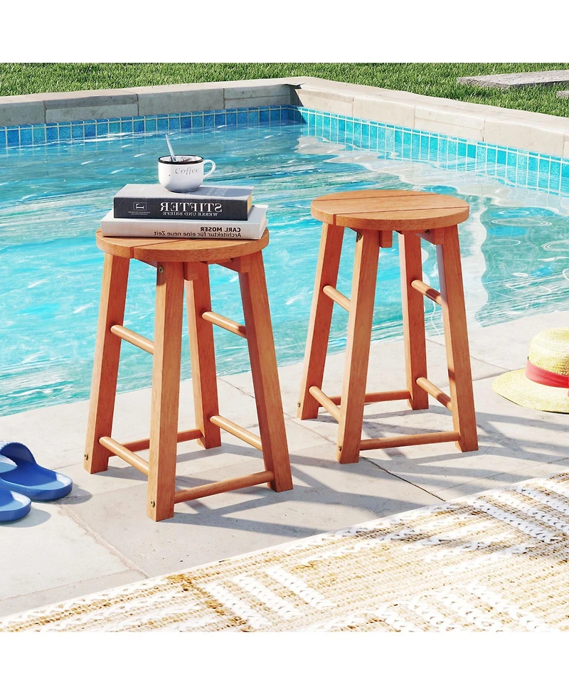 Sugift Set of 2 Outdoor Eucalyptus Wood Bar Stools with Round Seat