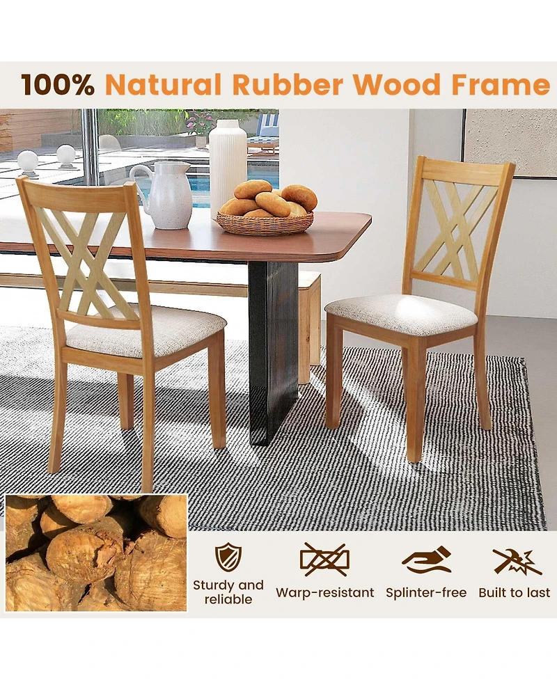 Sugift Linen Fabric Upholstered Wooden Dining Chair Set of 2 with Rubber Wood Frame for Dining Room