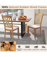 Sugift Linen Fabric Upholstered Wooden Dining Chair Set of 2 with Rubber Wood Frame for Dining Room