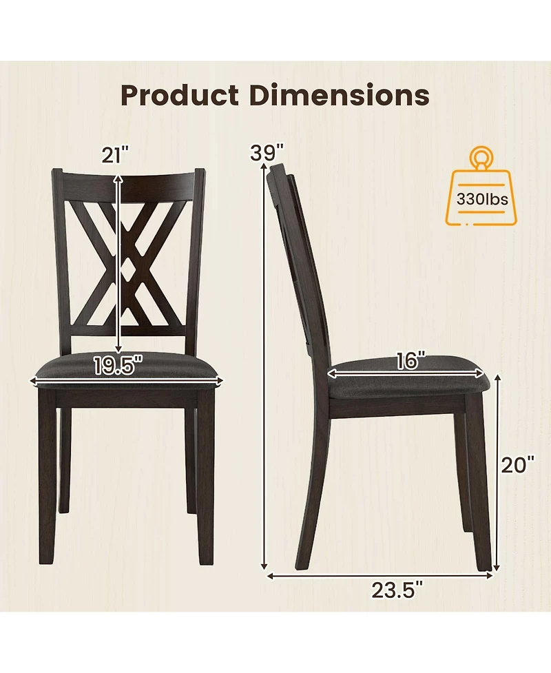 Sugift Linen Fabric Upholstered Wooden Dining Chair Set of 2 with Rubber Wood Frame for Dining Room