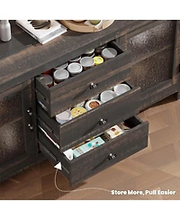 homfan Buffet Sideboard, Accent Storage Cabinet with 2 Glass Doors and 3 Drawers, Coffee Bar Table, Tv Stand for Living Room, Kitchen