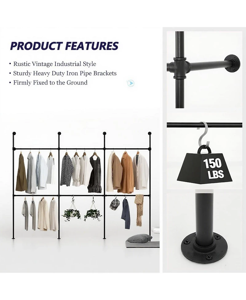 homfan Heavy Duty Wall Mounted Storage Shelf, Metal Shelving Unit with Adjustable Bars for Laundry Room or Closet