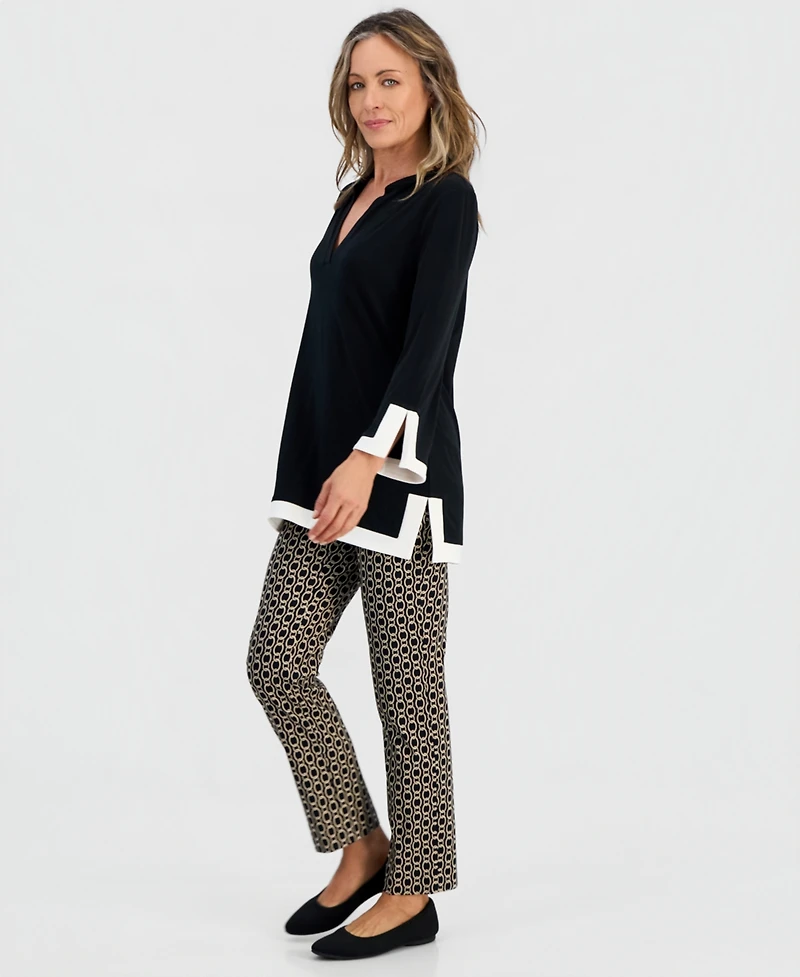 Jm Collection Petite Solid 3/4-Sleeve Splitneck Side-Slit Tunic, Macy's Exclusive