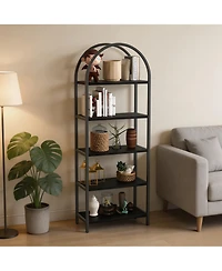homfan 5-Tier Arched Metal Frame Bookshelf, Anti-Tipping Tall Storage Shelf with Adjustable Feet, 30-Minute Fast Assembly Industrial Home Organizer