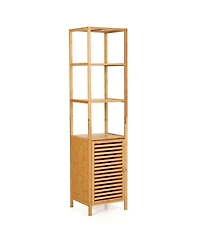 sumyeg 4-Tier Slim Bamboo Floor Storage Cabinet with Shutter Door and Anti-Tip Kit
