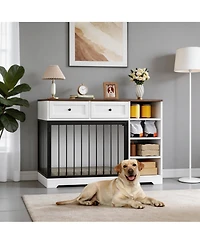 homfan Furniture-Style Dog Crate End Table or Tv Stand, Engineered Wood and Reinforced Iron Bar Pet Cage with Storage, Easy Assembly