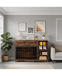 homfan Furniture-Style Dog Crate End Table or Tv Stand, Engineered Wood and Reinforced Iron Bar Pet Cage with Storage, Easy Assembly