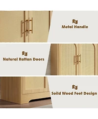 homfan Modern Rattan 4-Door Storage Console, Sideboard Buffet with Metal Handles, Inner Shelf and Anti-Tip Device for Home Spaces
