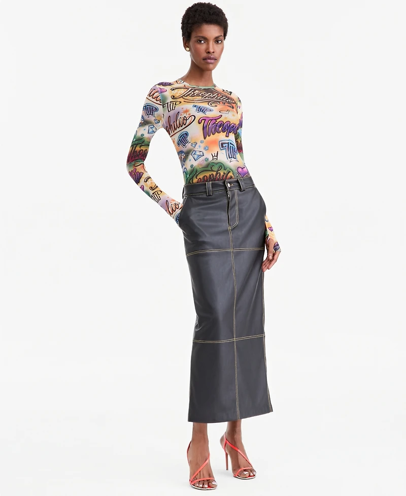 Theophilio X Macy's Women's High-Waisted High-Slit Maxi Faux Leather Skirt, Exclusive