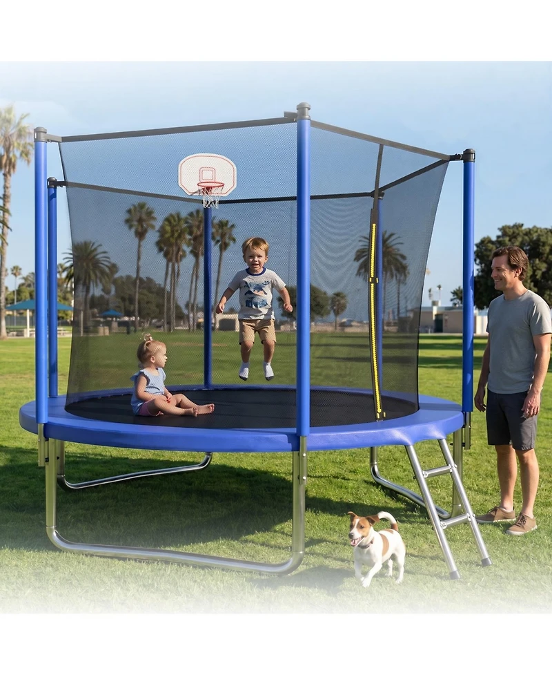 Zeny Classic 10Feet Straight Pole Trampoline with Basketball Hoop and Ladder