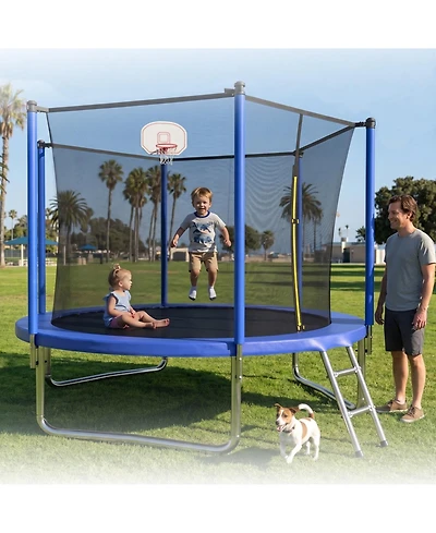 Zeny Classic 10Feet Straight Pole Trampoline with Basketball Hoop and Ladder
