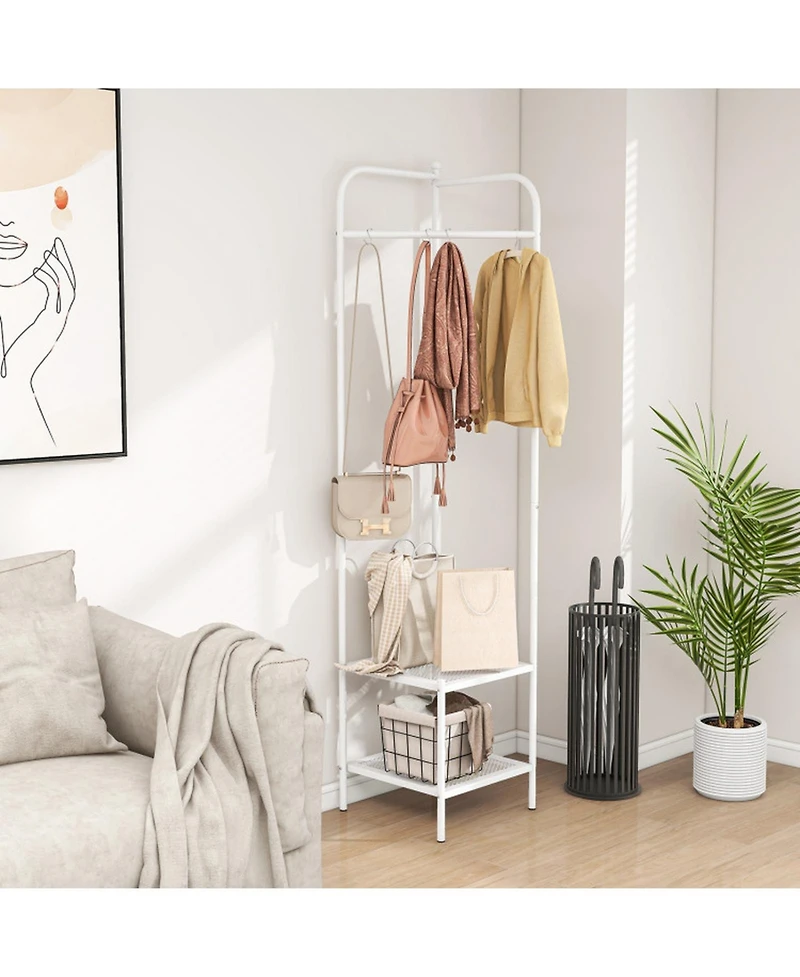 Gouun 76-Inch Corner Coat Rack with Top Hanger and 2 Shoe Shelves