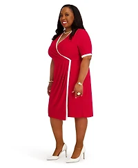 Kasper Women's V-Neck City Wrap Knee Length Dress, Regular and Plus