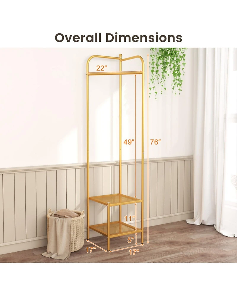 Gouun Corner Coat Rack with Top Hanger and 2 Mesh Shoe Shelves