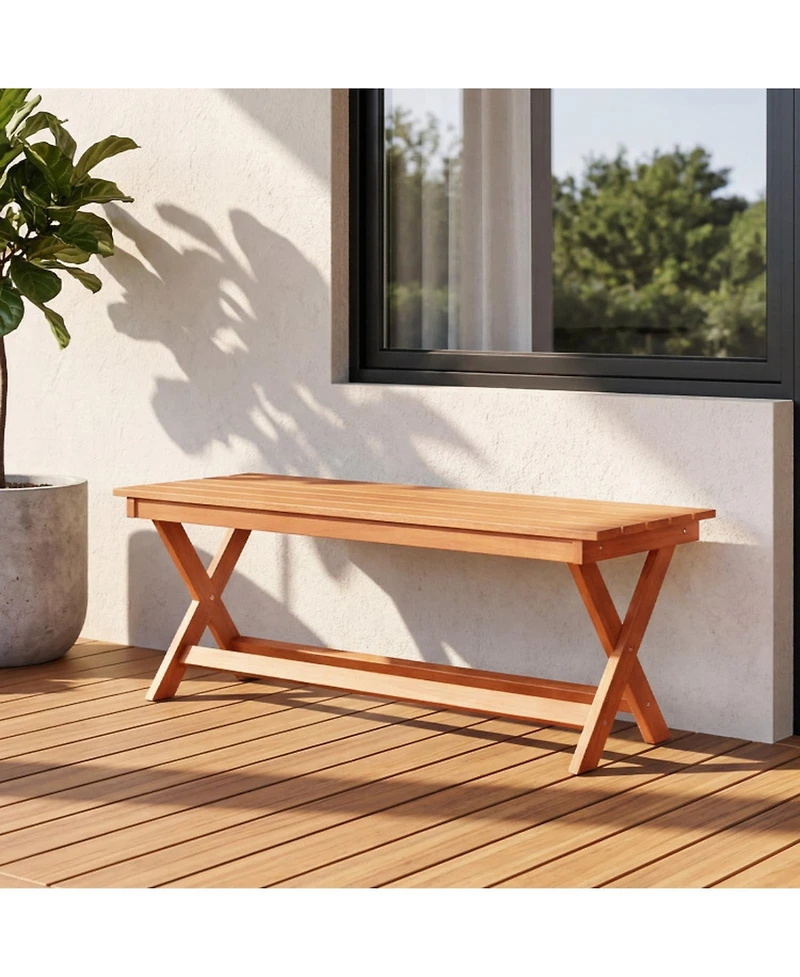 Gouun 2-Seat Wooden Garden Bench with X-Shaped Legs