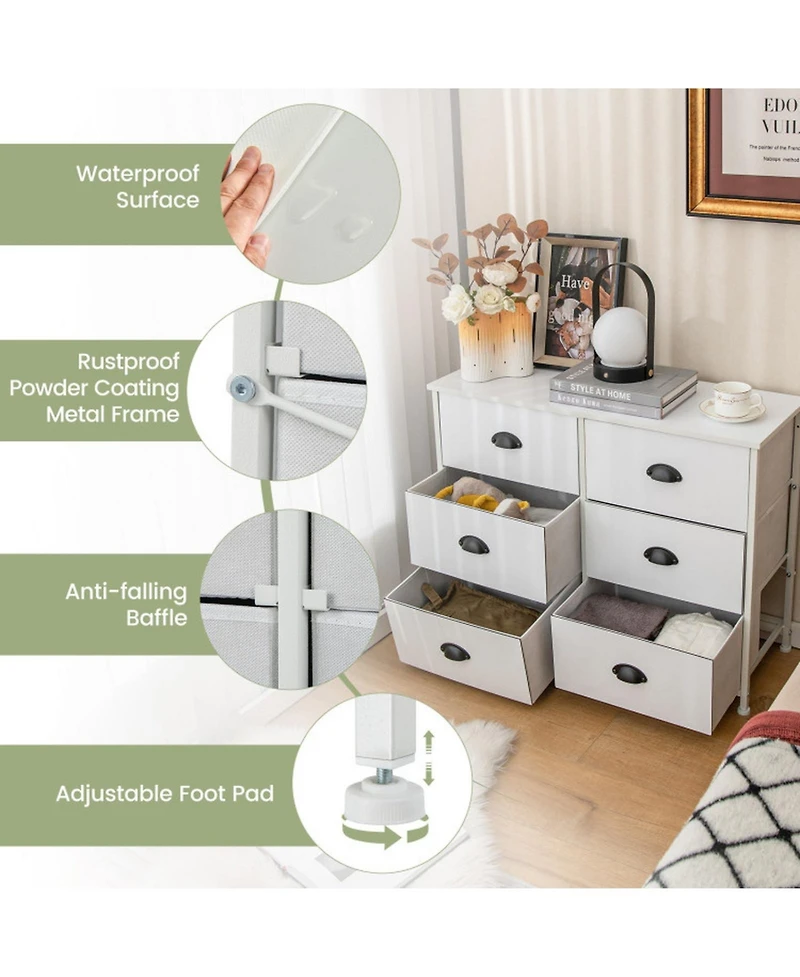 Gouun 6-Drawer Fabric Storage Chest with Wooden Top