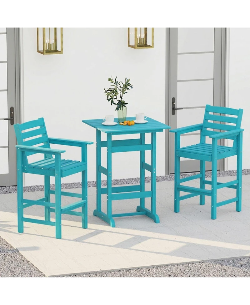 Gouun 3-Piece Outdoor Bar Set with Square High-Top Table and 2 Bar Chairs