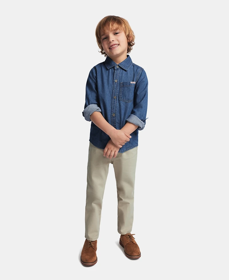 Calvin Klein Boys' 2T-7 Long-Sleeve Shirt and Pants, 2-Piece Set