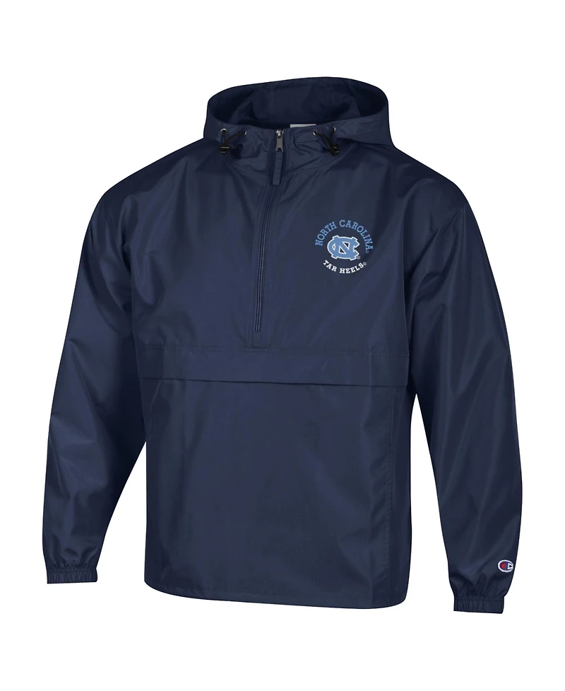 Champion Men's Navy North Carolina Tar Heels Packable Hooded Windbreaker Half-Zip Jacket