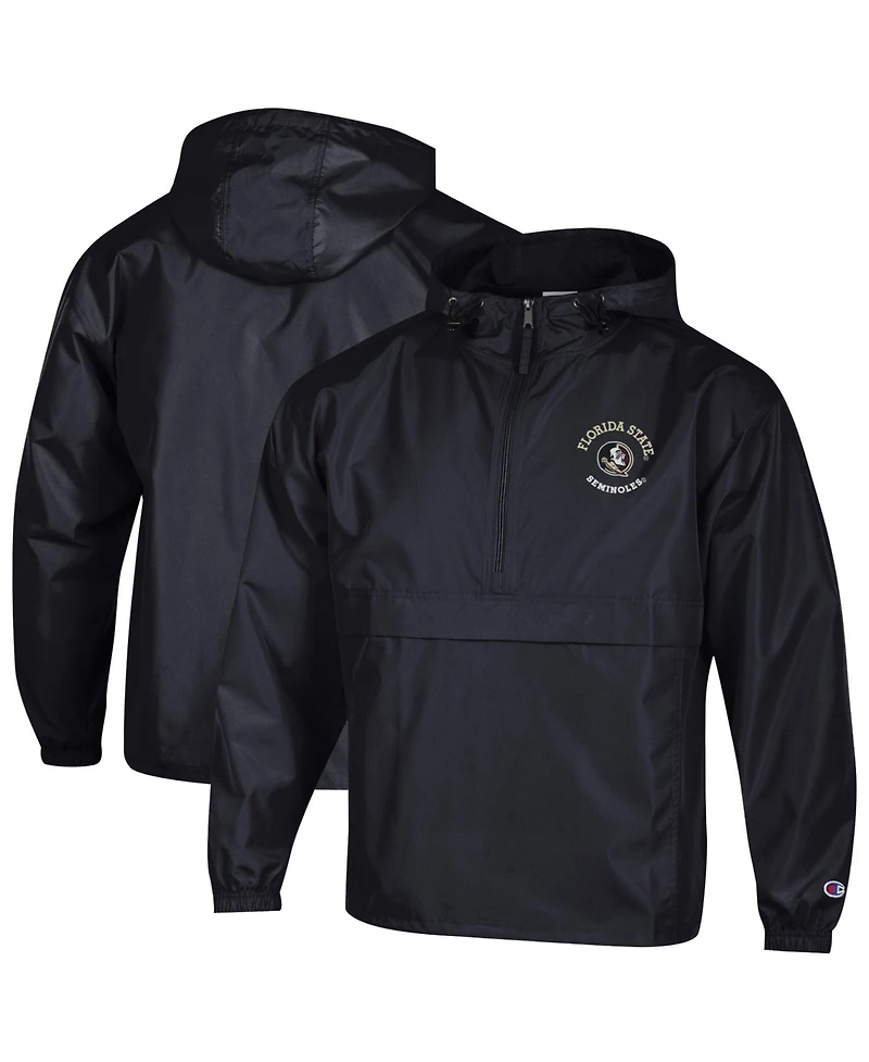 Champion Men's Black Florida State Seminoles Packable Hooded Windbreaker Half-Zip Jacket