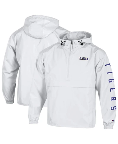 Champion Men's White Lsu Tigers Cloud Packable Half-Zip Hooded Jacket