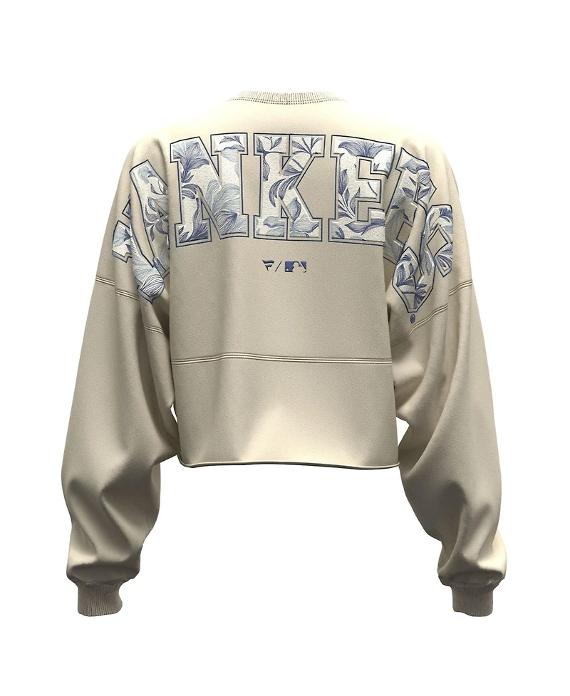 Fanatics Women's Light Beige New York Yankees Spirit Floral Script Cropped Long-Sleeve T-Shirt