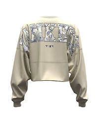 Fanatics Women's Light Beige New York Yankees Spirit Floral Script Cropped Long-Sleeve T-Shirt