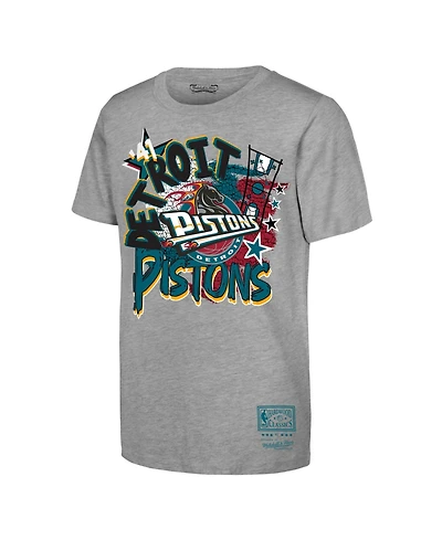 Mitchell & Ness Big Boys and Girls Heather Gray Detroit Pistons Hardwood Classics Play by Play T-Shirt