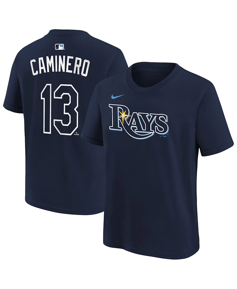 Nike Big Boys and Girls Junior Caminero Navy Tampa Bay Rays Name & Number T-Shirt