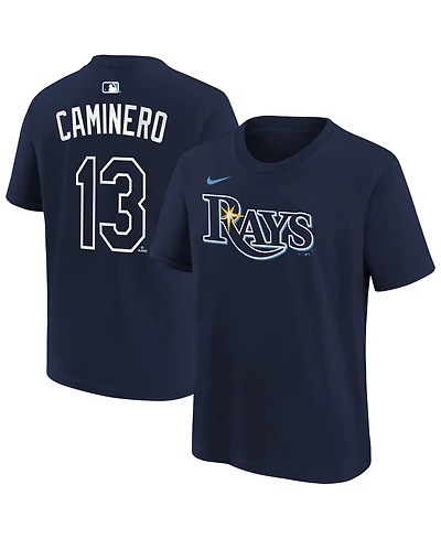 Nike Big Boys and Girls Junior Caminero Navy Tampa Bay Rays Name & Number T-Shirt