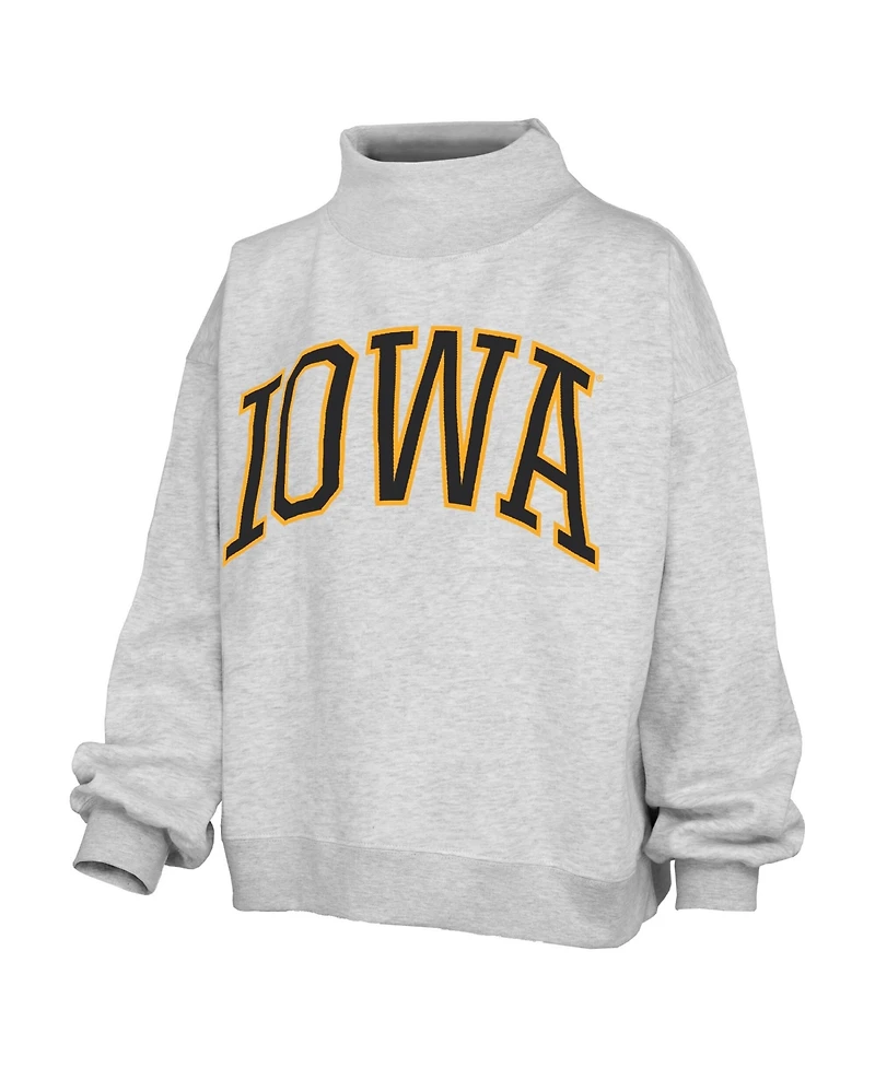 Pressbox Women's Heather Gray Iowa Hawkeyes Oversized Nelson Mock Neck Sweatshirt