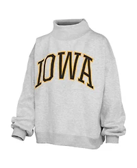 Pressbox Women's Heather Gray Iowa Hawkeyes Oversized Nelson Mock Neck Sweatshirt