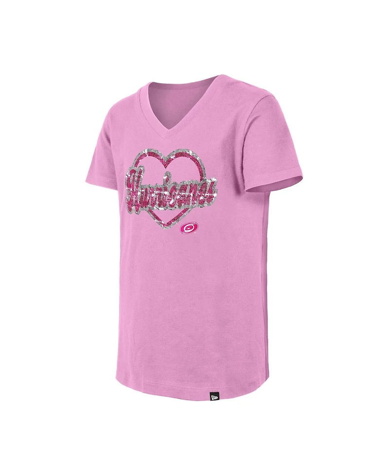 New Era Girl's Big Boys and Girls Pink Carolina Hurricanes Flip Sequin V-Neck T-Shirt