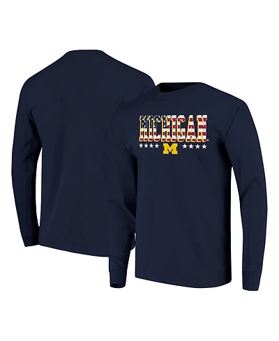Image One Men's Navy Michigan Wolverines Tall Type Flag Long Sleeve T-Shirt