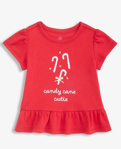 First Impressions Toddler Girls' 2T-4T Mix & Match Short-Sleeve Candy Cane Peplum Top, Macy's Exclusive