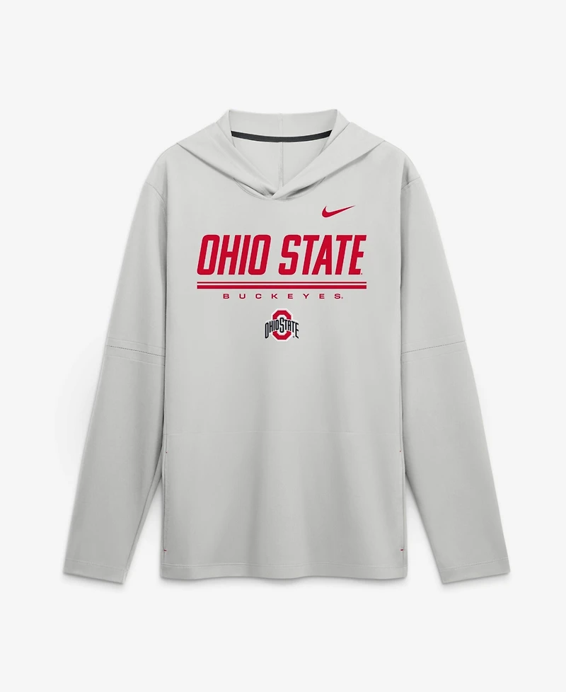 Nike Men's Gray Ohio State Buckeyes 2026 Sideline Lightweight Long Sleeve Hooded Dri-fit T-Shirt