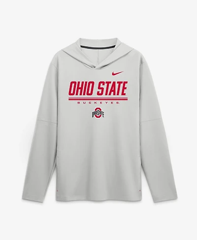 Nike Men's Gray Ohio State Buckeyes 2026 Sideline Lightweight Long Sleeve Hooded Dri-fit T-Shirt