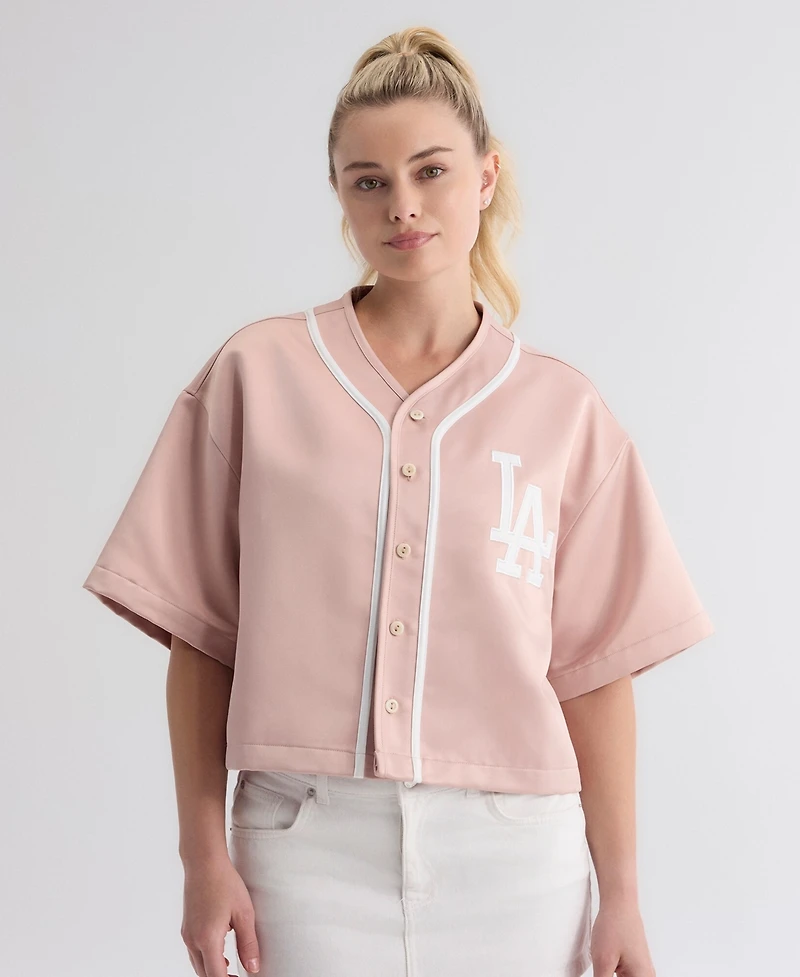 Fanatics Women's Faded Rose Los Angeles Dodgers Iconic Full-Button Satin Baseball Top