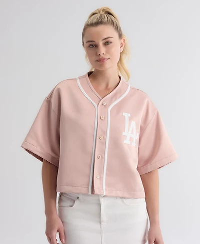 Fanatics Women's Faded Rose Los Angeles Dodgers Iconic Full-Button Satin Baseball Top