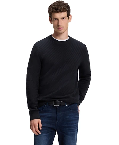 Boss by Hugo Men's Diagonal-Structured Cotton Regular-Fit Sweater