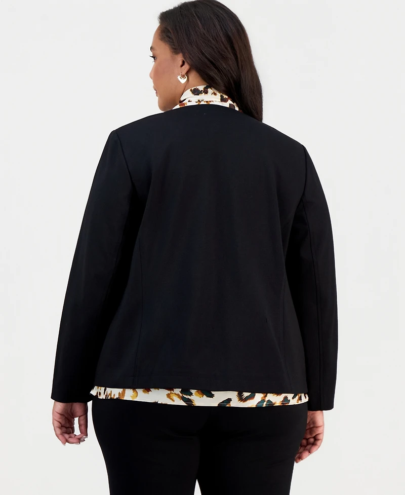Kasper Plus Double-Breasted Collarless Blazer