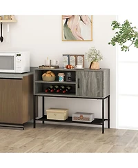 Gouun Buffet Sideboard Coffee Bar Cabinet Power Outlets Usb Ports Wine Rack