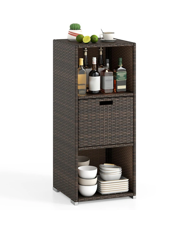 Gouun Outdoor Wicker Storage Cabinet with Drawer and 3 Shelves