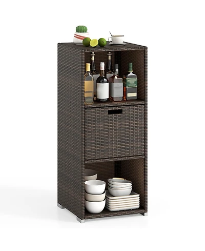Gouun Outdoor Wicker Storage Cabinet with Drawer and 3 Shelves